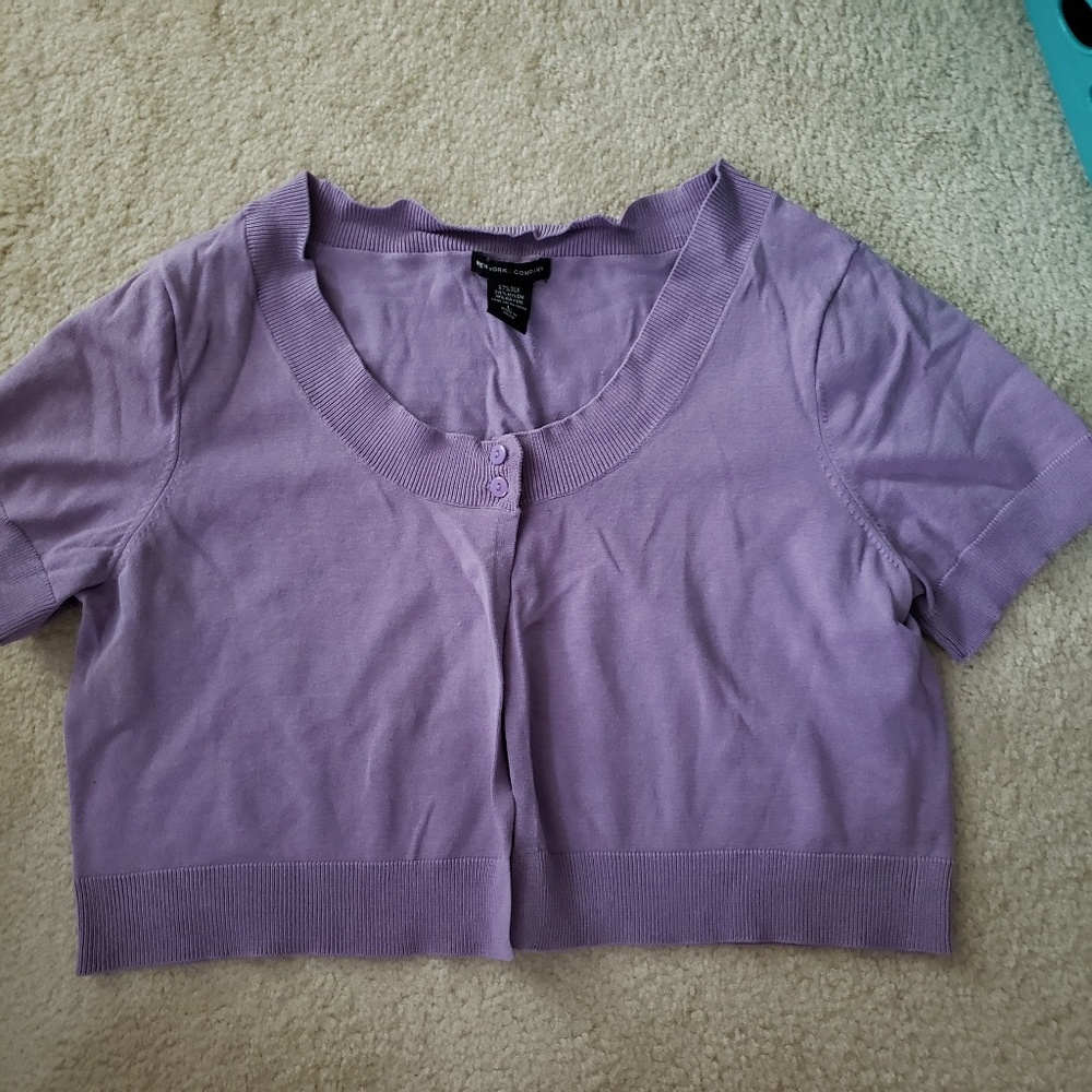 NY&CO Sz L purple Silk-rich Short Sleeve shrug